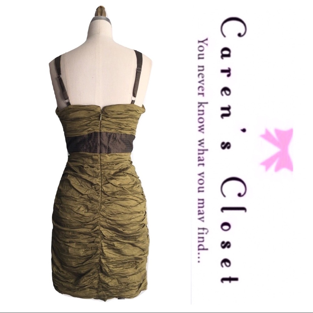 BCBGMAXAZRIA Gold Ruched Mini Cocktail Dress - Picture 4 of 8